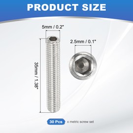 PATIKIL 30 Pcs Hex Socket Grub Screw, M5x35mm Flat Point Grub Bolt 304 Stainless Steel Head Socket Set Screws for Door Handles Light Fixture Repair
