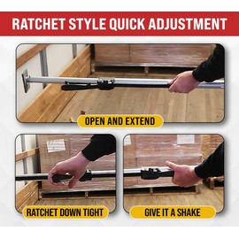 Mytee Products Heavy Duty Adjustable Load Lock Bar for Semi Trailers, Truck Box - 89.75"-104.5" Long Steel Ratcheting Cargo Load Bar Tie-Down Holder for Enclosed Truck & Vans with 2" - 4" Pads