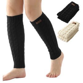 Brook + Bay Leg Warmers for Women - Cable Knitted Ankle Warmers - Winter Boot Cuffs - Warm Calf Leg Warmers OSFM - Black, Cream