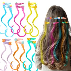 Pinksheep Kids Hair Accessories for Girls：12pcs Colored Hair Extensions with Clip in Hair Extensions Colorful - Rainbow Hair Extensions for Braids - Multi-Colors Hair Stuff for Birthday Party