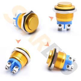 STARELO 16MM 5/8" Momentary Push Button Switch High Round 250V AC 5A 12V 36V DC 2A 1NO SPST Waterproof Aluminum Shell(Yellow).