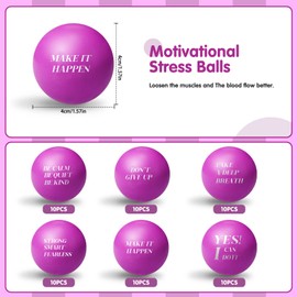 60 Pieces Motivational Stress Balls for Adults Colorful Stress Ball with Inspirational Quotes Small Foam Toys Anger Management Tension Ball Relief for Kids Adults (Purple)