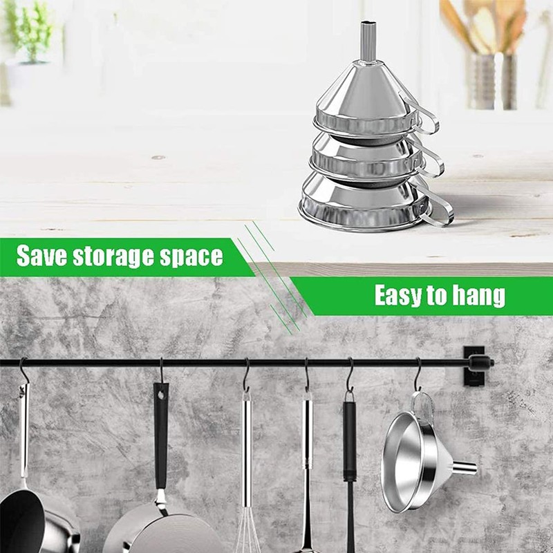 Stainless Steel Funnel Set Kitchen Strainer Funnel Filter Set Wide