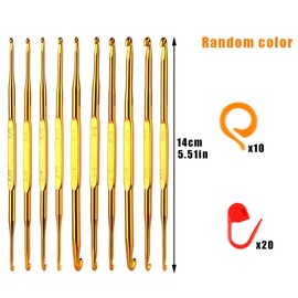 40 Pcs Double End Crochet Hook Set, Include 10 Pcs Golden Aluminum Crochet Needles, 10 PCS Knitting Crochet Markers Ring, 20 PCS Knitting Stitch Markers for Craft DIY