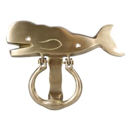 Ebros Gift Nautical Marine Brass Metal Golden Sperm Whale Door Knocker Sculpture with Built in Striking Plate 6" H Home Decorative Garden Cottage Accent