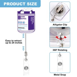 Badge Reel Holder Retractable with ID Clip, Nurse Badge Reel,Funny Badge Reel for Nurse Nursing RN Nurse LPN Medical Assistant Lab Techs MLT Cute Accessories Purple Wipe New