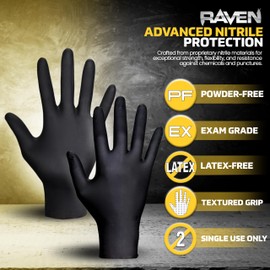 SAS Safety 66518 Raven Powder-Free Disposable Black Nitrile 7-Mil Gloves, Large, 100 Gloves by Weight