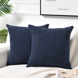 Fancy Homi 2 Packs Navy Blue Decorative Throw Pillow Covers 24x24 Inch for Couch Bed Sofa, Modern Farmhouse Boho Home Decor, Soft Cute Plush Corduroy Cushion Case 60x60 CM