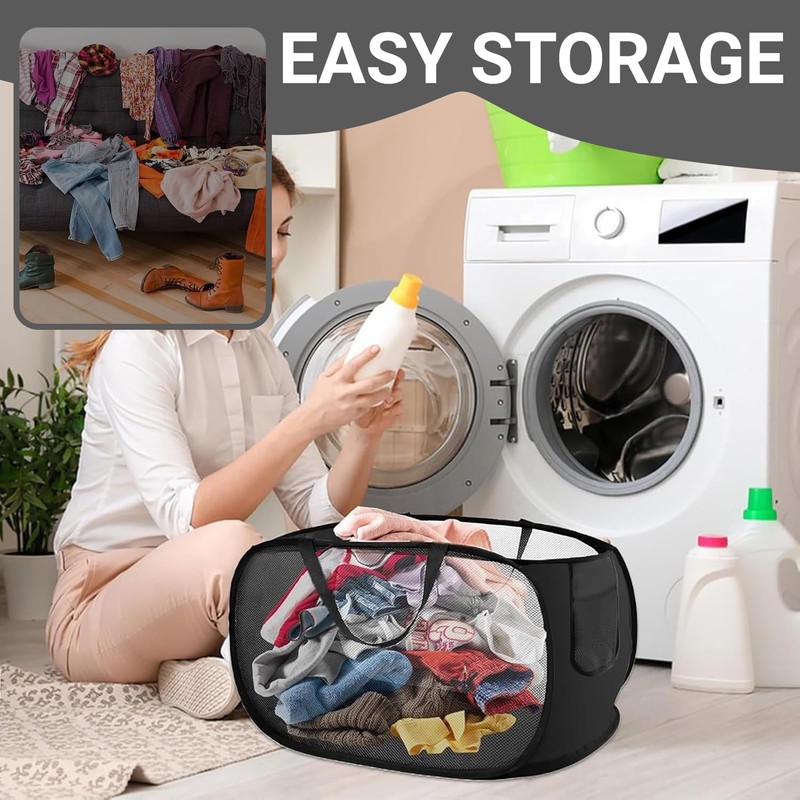 Collapsible Laundry Baskets, 3 Pack Mesh Pop-Up Laundry Hampers