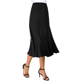Women's Elegant Elastic Waist Suede Long Midi Skirt Casual A-line Flared Swing Skirts, black