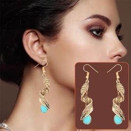 Bohemian Style Fringe Stud Earrings, Retro Turquoise, Fashion Jewelry (C)
