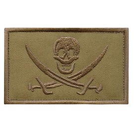 Tan Coyote Calico Jack Skull Pirate Jolly Roger Morale Tactical ISAF Embroidery Badge Velcro Patch