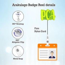 Arakulago Nurse PCA Badge Reel Retractable Medical Assistant Nursing Student Badge Holder with ID Clip Accessories RN CNA Glitter Gold Acrylic Name Badge Clip Doctor Hospital ID Name Card Pl66Ye