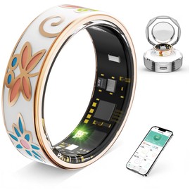 Vintage Smart Ring for Women and Men, Fitness Tracker with Heart Rate Monitor, Sleep Tracker, 8 Sport Modes, Step Counter, IP68 Waterproof, 5-Day Battery, Crystal Magnetic Charging Case