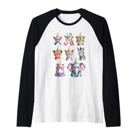 Whimsical Wildlife Animals with Glasses Birthday Party Raglan Baseball Tee