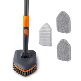 CLEANHOME Tile Tub Scrubber Brush with 3 Different Function Cleaning Heads and 56" Extendable Long Handle-No Scratch Shower Scrubber for Cleaning Bathroom Kitchen Toilet Wall,Bathtub,Sink,Grey