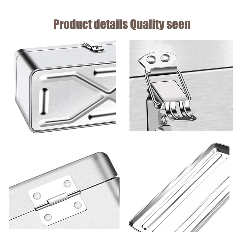 GRPDMDM 18" Metal ToolBox,Stainless Steel Tool Box,Heavy Duty Portable Tool