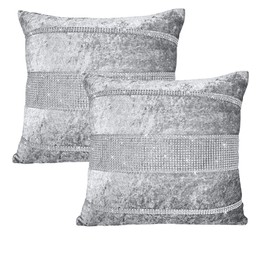 RKAAS HOME Super Soft Decorative Luxurious Diamante Sparkle/Bling Crushed Ice Velvet Square Cushion Cover for Living Room Sofa Couch Bed 45cm x 45cm 18x18 Inches (Pack of 2 - Design 3 Silver Grey)