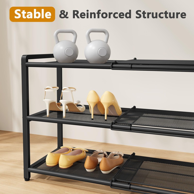 Gewudraw 3 Tier Expandable Shoe Rack, Adjustable Heavy Duty Metal