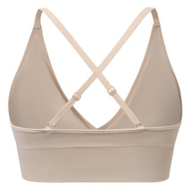 SUNSESS Sports Bras for Women Deep V Seamless Wirefree Removable Pads Comfort Sleep Bralette Workout Yoga Crop Top Bra (UK, Alpha, S, Regular, Regular, Standard, Nude)