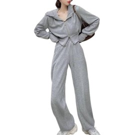 toasoa Women's Hoodie Top and Bottom Set, Jersey, Loungewear, gray