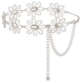 SUOSDEY Western Metal Concho Belt for Women Pirate Waist Chain Belt for Boho Dresse Country Concert Outfit flower sliver