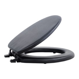 Soft Elongated Vinyl Toilet Seat, Black - 19 Inch Soft Vinyl Cover with Comfort Foam Cushioning - Fits All Elongated Size Fixtures - Easy to Install Fantasia by Achim Home Decor