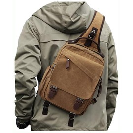 Messenger Bag for Men Small Sling Crossbody Backpack for Men Women Canvas Strap Backpack for Working Hiking Cycling Travel, Khaki