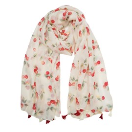 YOUR SMILE Large Boho Scarf for Women Lightweight Floral Printed Scarves Fall Winter Fashion Fringed Shawl wraps,Red cherry