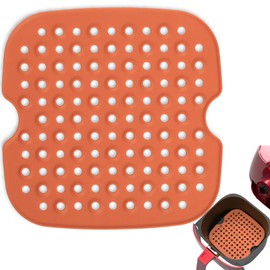 Amyandone Air Fryer Liner, 8.5 Inch Square for 2-7qt Air Fryer Extra-thick Perforated Silicone Mat, Reusable XL Airfryer Liners Non-Stick Oven Accessories, Replacement of Parchment Paper, 1 PCS Orange
