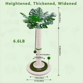 Cat Scratching Post 38" Tall Scratching Post for Indoor Cats Cat Scratcher Cat Tree Wrapped Sisal Rope Large Cat Scratching Post Cute Cat Scratching with Interactive Dangling Balls and Spring Ball