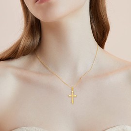 Rikelus 14K Gold Cross Necklace for Women Real Gold Cross Pendant Necklace and Chain Dainty Religious Cross Jewelry Gifts for Wife Girlfriend Her 16+1+1 inch