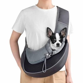 Pet Dog Sling Carrier, Hand Free Drawstring Dog Papoose with Adjustable Strap, Breathable Mesh Bag for Puppy Cat, Crossbody Satchel Dog Purse with Pocket for Outdoor L(up to 10 lbs)