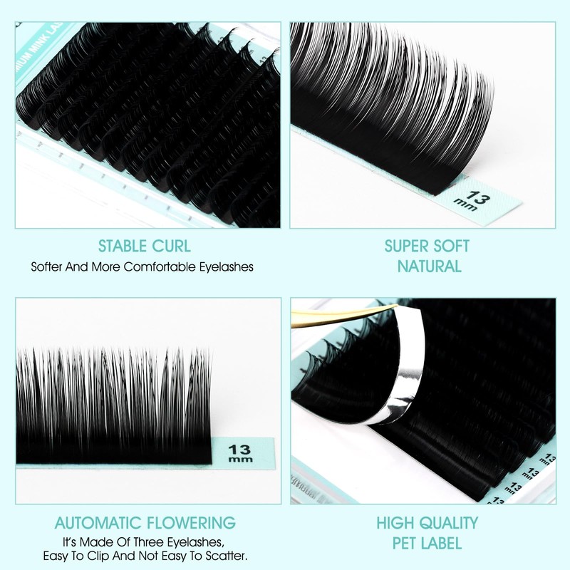 Natuhana Round Eyelash Extensions, 0.05 mm, C Curl, 8 mm,