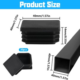 30 Pcs Square Plastic Plugs, 40x40mm Black Plastic End Caps, Square Tube End Caps, Tubing End Cap Plugs, Tube Inner End Caps Cover Tube Inserts for Furniture Chair Desk Tables Metal Tube Pipe
