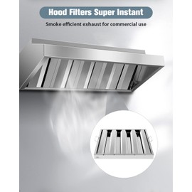 Hood Filters 430 Stainless Steel 19.5W x 19.5H Inch, 4 Grooves Commercial Hood Filters, Commercial Kitchen Range Hood Filter for Grease Rated Commercial Kitchen Exhaust Hoods, 6 Pack