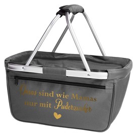 Foldable Shopping Basket I Grandmas Are Like Mamas Only with Powdered Sugar I Folding Basket 28 L Gift Birthday Grandma (Anthracite)