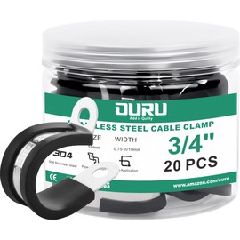 OURU 20pcs 3/4 Inch Stainless Steel Cable Clamps,Rubber Coated Cushioned Insulated Cable Clamp,Automotive Cable Wire Clamps,Pipe Clamps,Metal Clamp for Tube,Lines,Wire Cord Installation(Black,19mm)