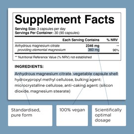 Vitality Bioresearch Magnesium Citrate Capsules, 360 mg Magnesium Citrate, Magnesium Supplements for Women & Men, Magnesium Supplements for Sleep, Muscle Cramp Relief, Boosts Metabolism, Vegan, 90 Magnesium Capsules