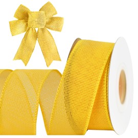 MuRealy Yellow Burlap Ribbon, 1/2 Inch x 10 Yard, Wired Ribbon with Iron Wire Edge for Big Bow, Wreath, Tree, Outdoor Rustic Christmas Decorations Indoor Home Decor