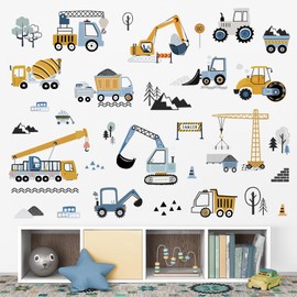 decalmile Car Road Wall Stickers Transports Vehicles Construction Truck Wall Decals Baby Nursery Kids Bedroom Playroom Wall Decor