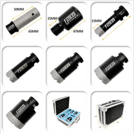 Diamond Core Drill Bit Set Hole Saw Kit for Porcelain Tile Ceramic Tile Marble Granite Stone Size of 3/4" 1-1/8" 1-3/8" 1-3/4" 2" with 20mm Finger Milling Bit and 2 Adapters