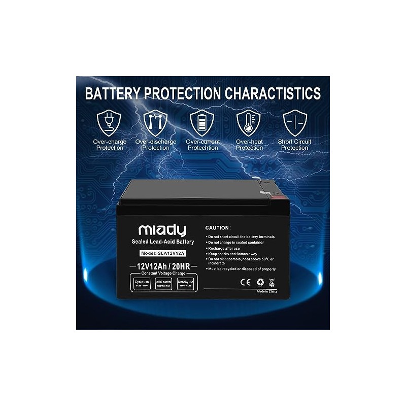 Miady 12V 12Ah Rechargeable Sealed Lead Acid Battery (2 Packs)