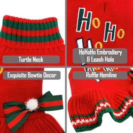 KYEESE Red Dog Sweater Christmas Turtleneck with Bowtie Knit Pullover Warm Dog Outfit for Holidays