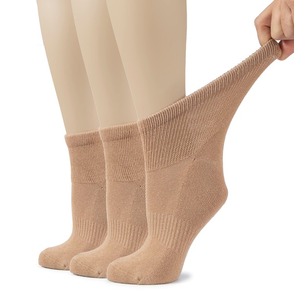 HUGH UGOLI Women's Cotton Diabetic Ankle Socks, Wide, Loose &
