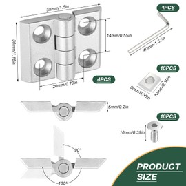 Hinge Foldable Door Hinges Pack of 4 M4 Small Furniture Hinges 2020 Aluminium Profile with Slot 6 mm Door Hinge Made of Zinc Alloy Including Slot Nut and Screws for Lightweight DIY Cabinet Doors