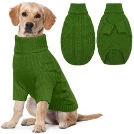 Lelepet Dog Jumpers Winter Dog Pullover, Knitted Warm Turtleneck Dog Christmas Sweater for Cold Weather, Soft Dog Knitwear for Large Dogs Boys Girls Pet Vest Outfit Cat Sweater, Green, 2XL