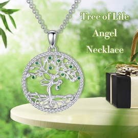 YAFEINI Tree of Life Necklace for Women 925 Sterling Silver, Guardian Angel Pendant with Cubic Zirconia Jewellery Gifts for Wife, Mum and Girlfriend(Guardian Angel Necklace)