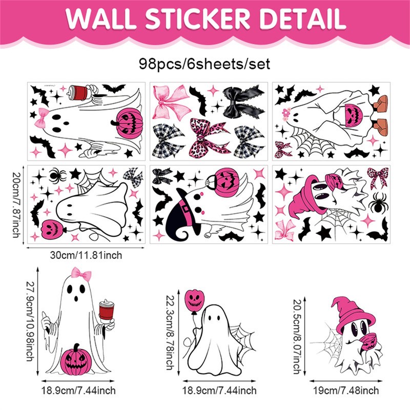 Halloween Window Clings - Pink Ghost Window Stickers for Glass