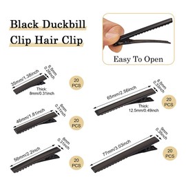 100Pcs Black Alligator Hair Clips 5 Sizes Metal Barrette Hair Clips Single Prong Hairpins for Bows Hair Accessories Making, 35/46/56/65/77mm
